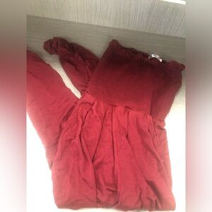 Heart & Hips Red Strapless Jumpsuit wine color